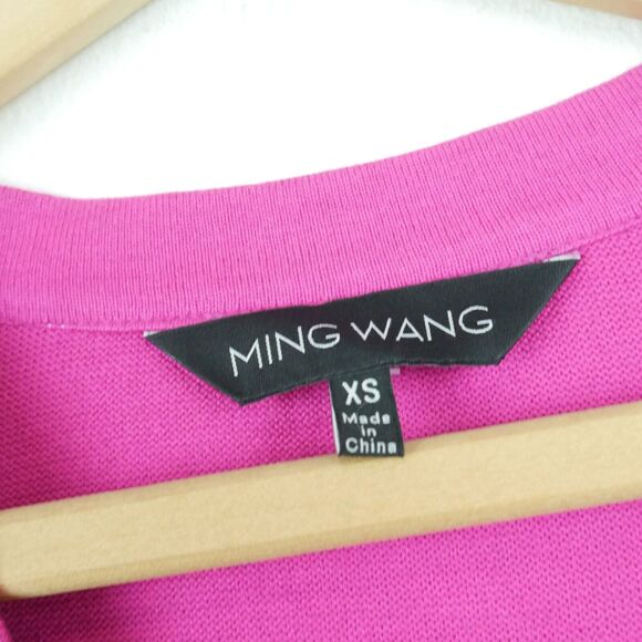 Ming Wang XS Cardigan Longline Duster Sheer Artsy Career Modern Pink Black - Picture 2 of 10